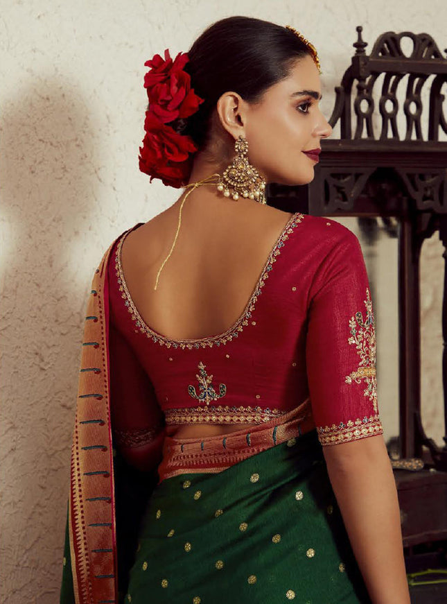 Forest Green Brasso Saree with Blouse