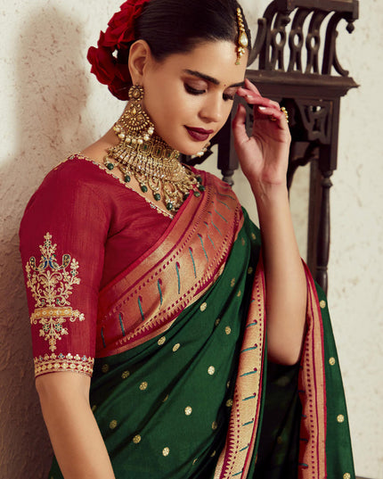 Forest Green Brasso Saree with Blouse