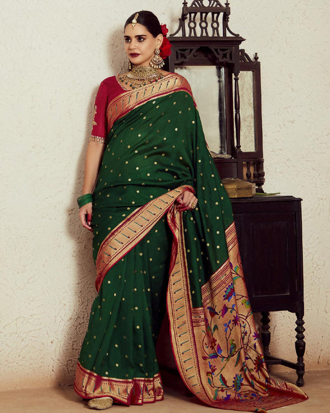 Forest Green Brasso Saree with Blouse