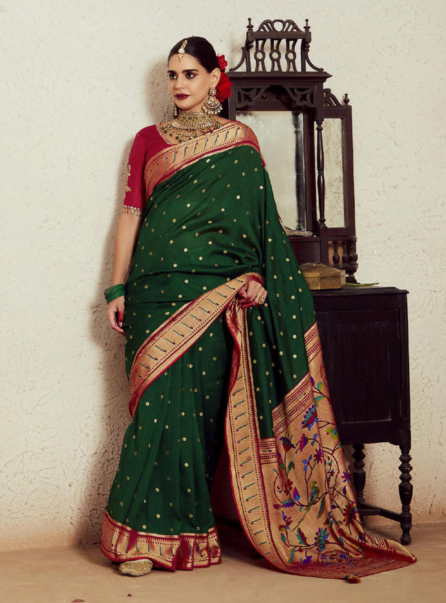Forest Green Brasso Saree with Blouse