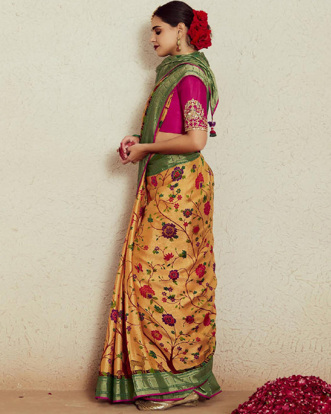 Golden Apricot Brasso Saree with Blouse