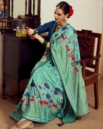 Ice Mint Brasso Saree with Blouse