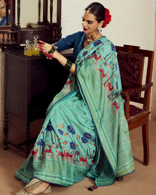 Ice Mint Brasso Saree with Blouse