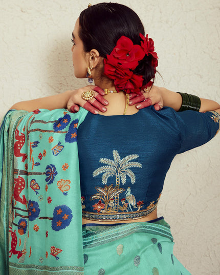 Ice Mint Brasso Saree with Blouse