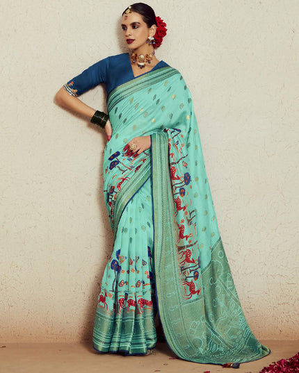 Ice Mint Brasso Saree with Blouse