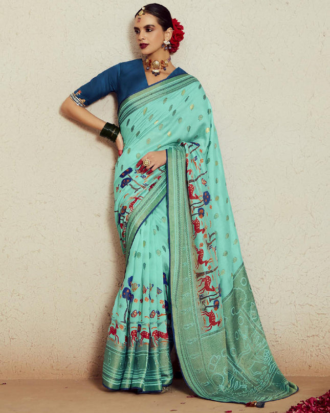 Ice Mint Brasso Saree with Blouse