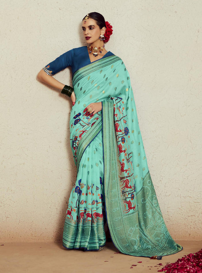 Ice Mint Brasso Saree with Blouse