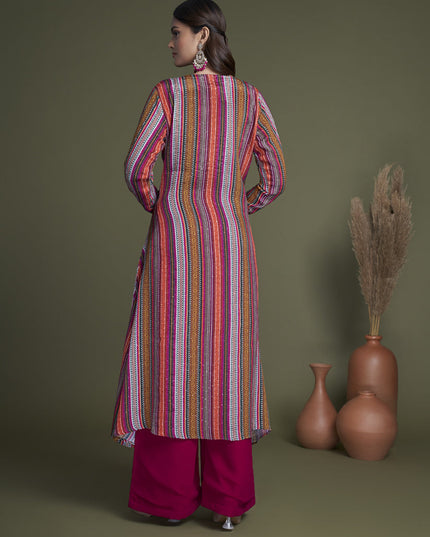 Magenta Georgette Palazzo with Crop Top and Jacket