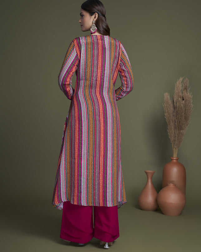 Magenta Georgette Palazzo with Crop Top and Jacket