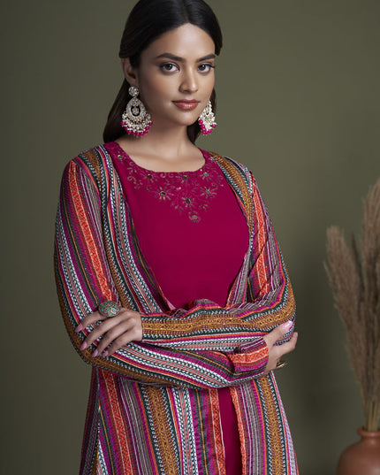 Magenta Georgette Palazzo with Crop Top and Jacket