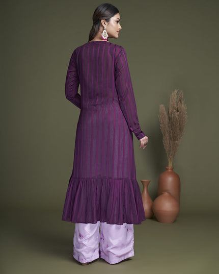 Lilac Silk Palazzo with Crop Top and Jacket