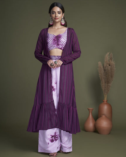 Lilac Silk Palazzo with Crop Top and Jacket