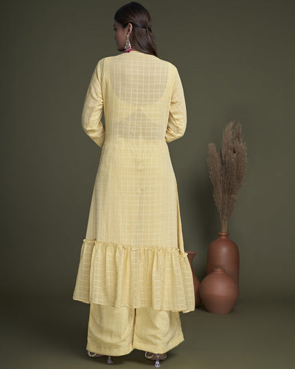 Lemon Yellow Georgette Palazzo with Crop Top and Jacket