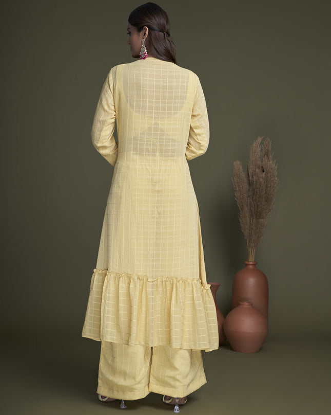 Lemon Yellow Georgette Palazzo with Crop Top and Jacket