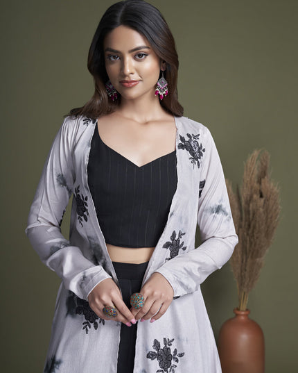 Black Silk Palazzo with Crop Top and Jacket