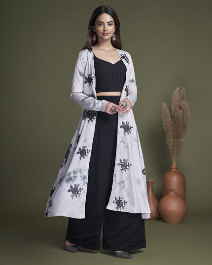 Black Silk Palazzo with Crop Top and Jacket