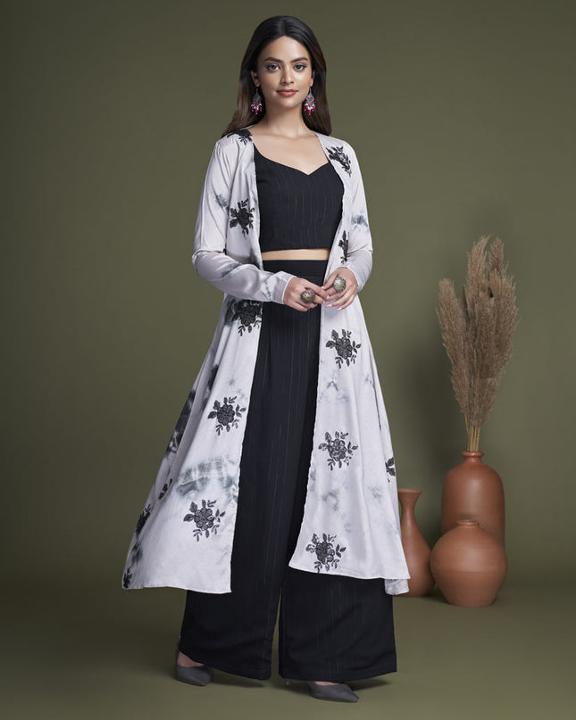 Black Silk Palazzo with Crop Top and Jacket