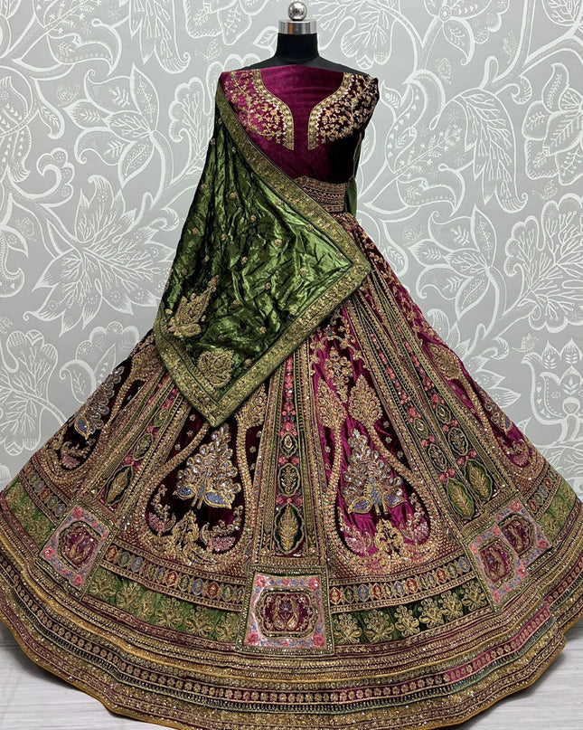 Purple Velvet Bridal Lehenga Choli