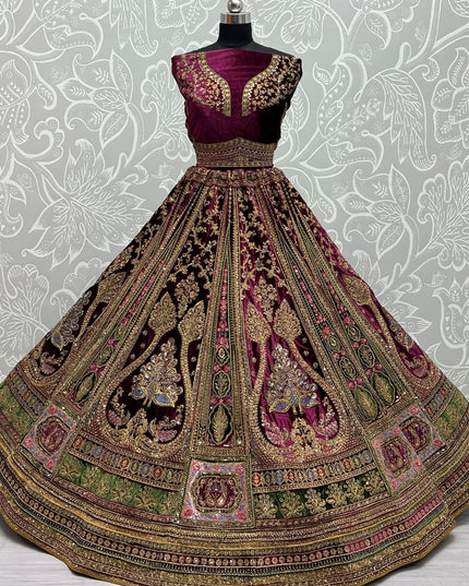 Purple Velvet Bridal Lehenga Choli