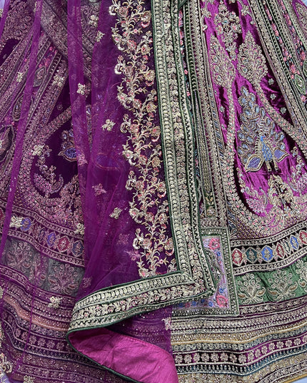 Purple Velvet Bridal Lehenga Choli