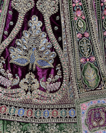 Purple Velvet Bridal Lehenga Choli