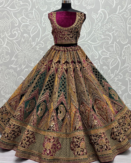 Multicolor Velvet Bridal Lehenga Choli