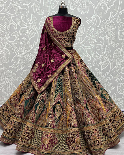 Multicolor Velvet Bridal Lehenga Choli