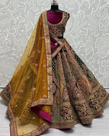 Multicolor Velvet Bridal Lehenga Choli