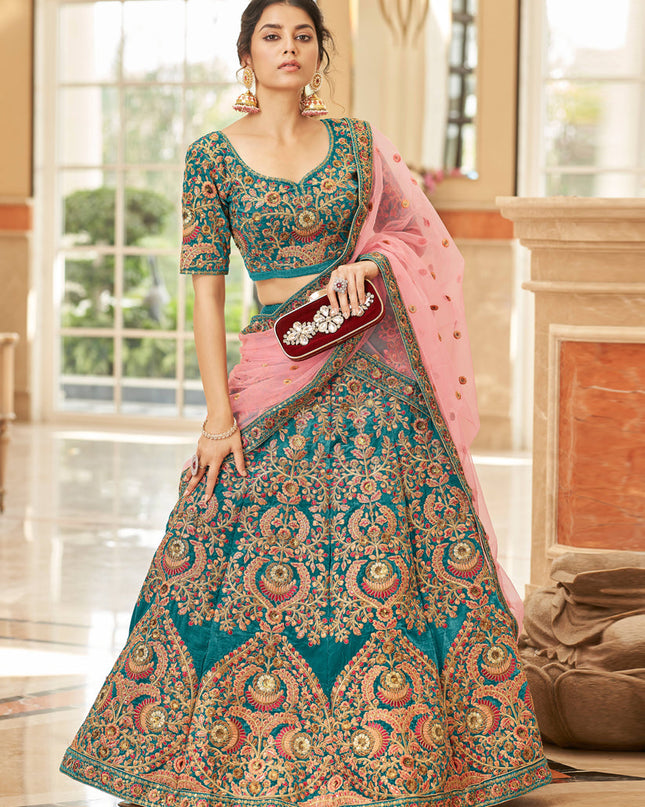 Morpich Velvet Designer Lehenga Choli