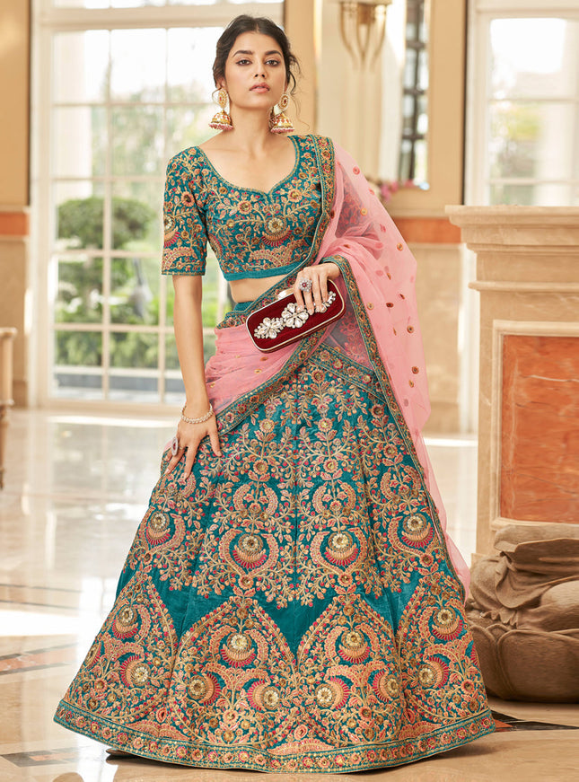 Morpich Velvet Designer Lehenga Choli