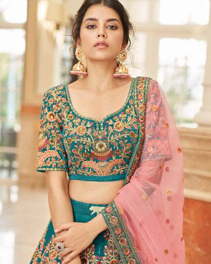 Morpich Velvet Designer Lehenga Choli