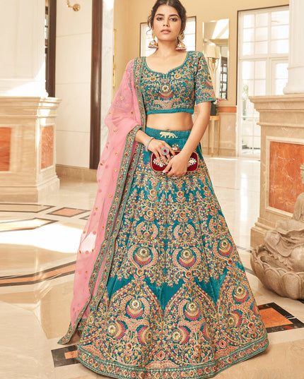 Morpich Velvet Designer Lehenga Choli
