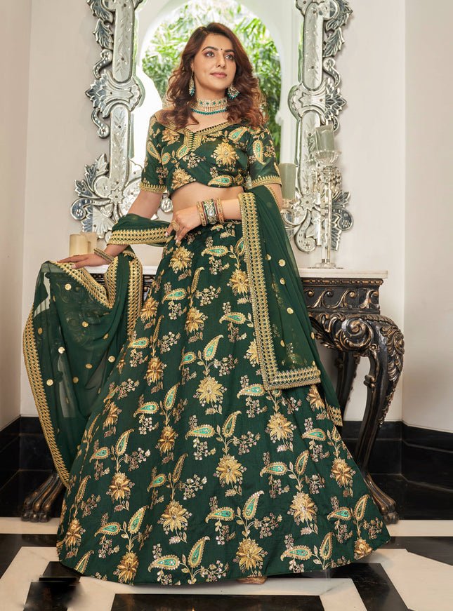 Forest Green Art Silk Designer Lehenga Choli
