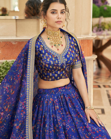 Royal Blue Organza Designer Lehenga Choli