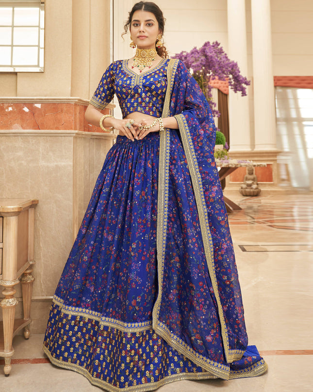 Royal Blue Organza Designer Lehenga Choli