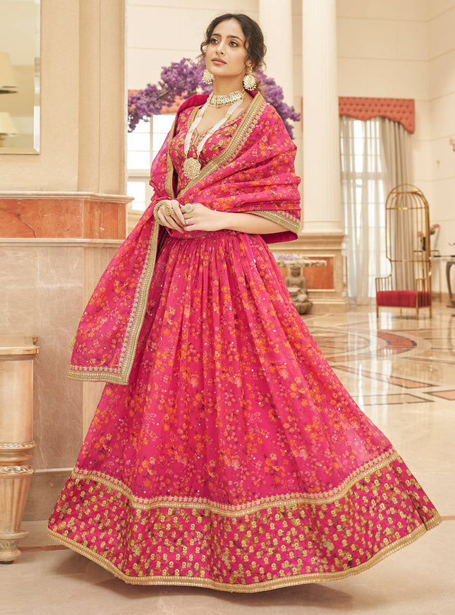 Gajari Pink Organza Designer Lehenga Choli