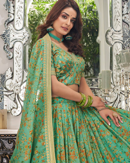 Pistachio Green Organza Designer Lehenga Choli