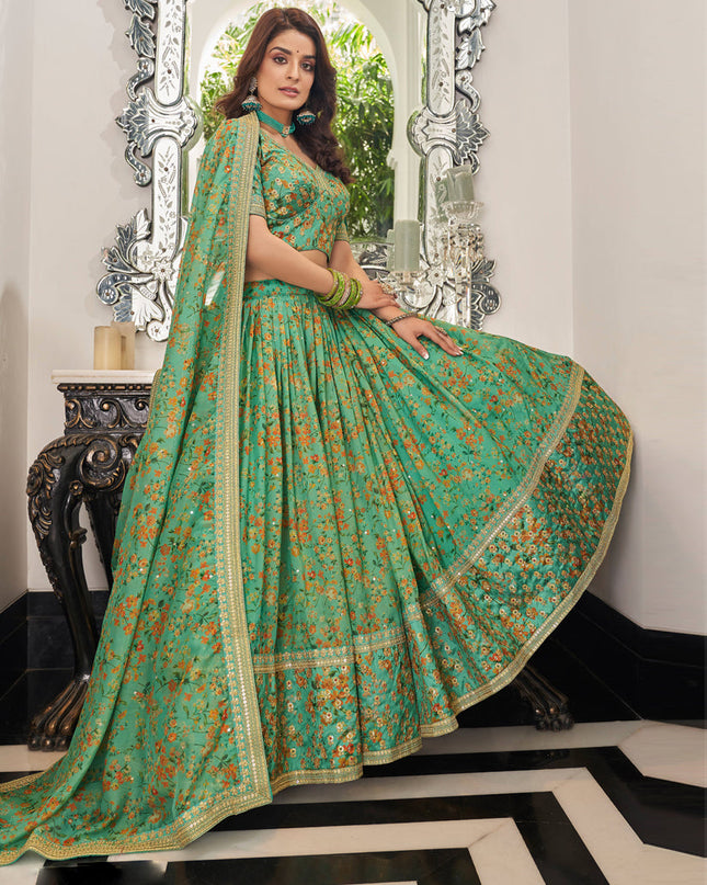 Pistachio Green Organza Designer Lehenga Choli