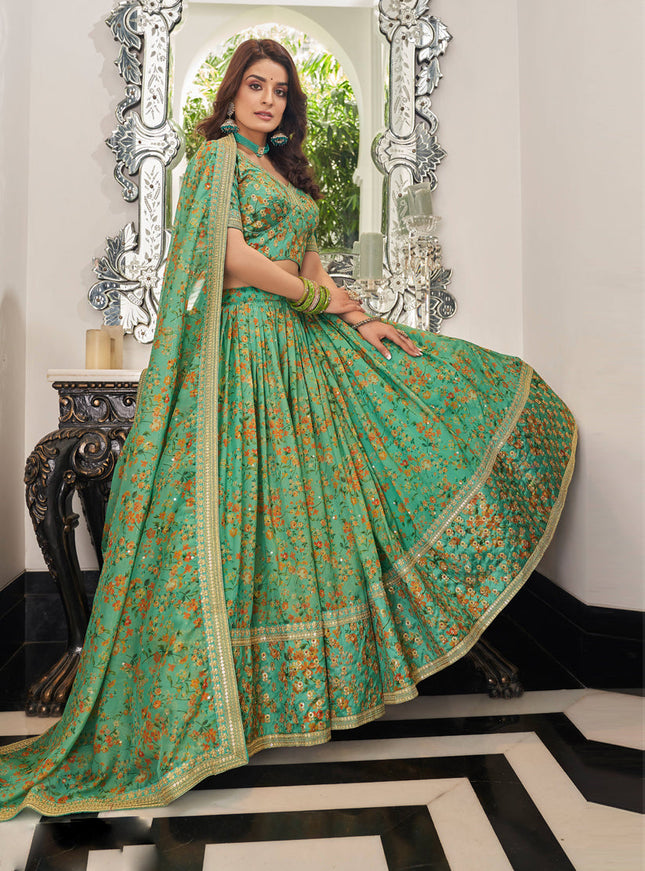 Pistachio Green Organza Designer Lehenga Choli