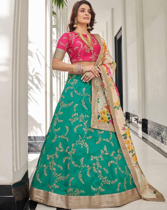 Rama Green Art Silk Designer Lehenga Choli