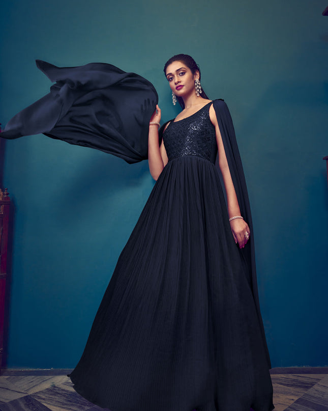 Blue Georgette Embroidered Gown