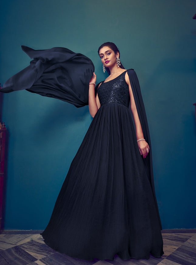 Blue Georgette Embroidered Gown