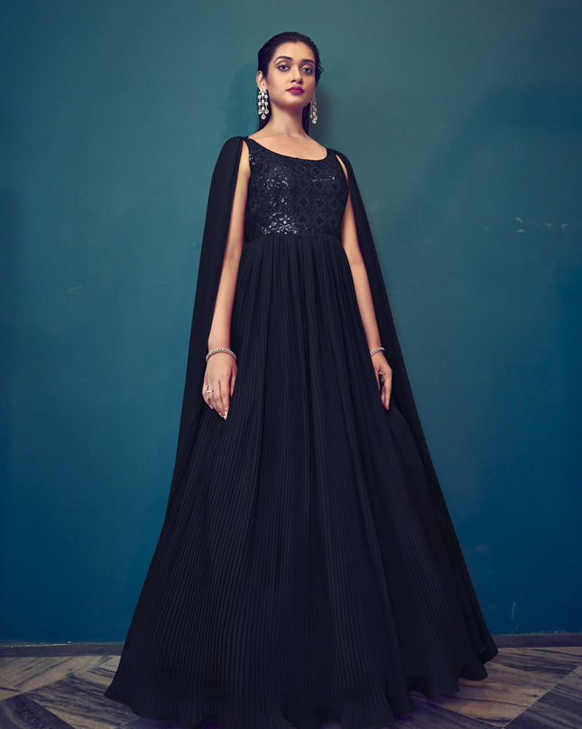 Blue Georgette Embroidered Gown