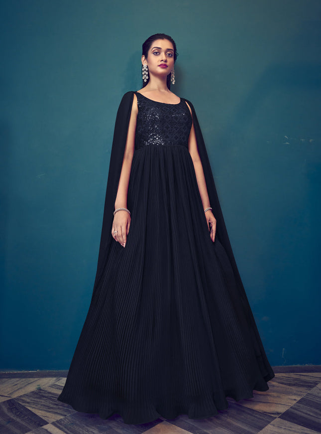 Blue Georgette Embroidered Gown