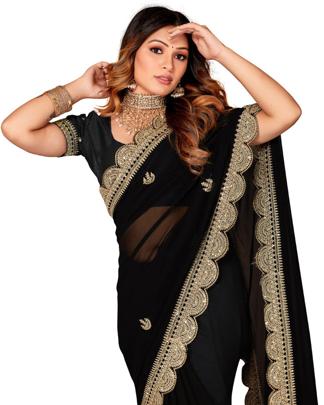Black Georgette Embroidered Saree