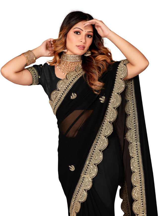 Black Georgette Embroidered Saree