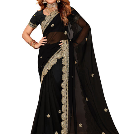 Black Georgette Embroidered Saree