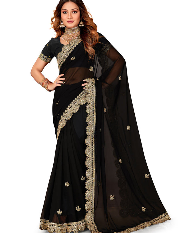 Black Georgette Embroidered Saree