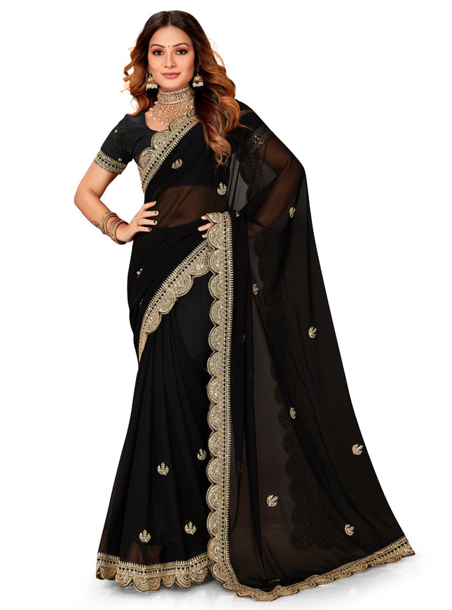 Black Georgette Embroidered Saree