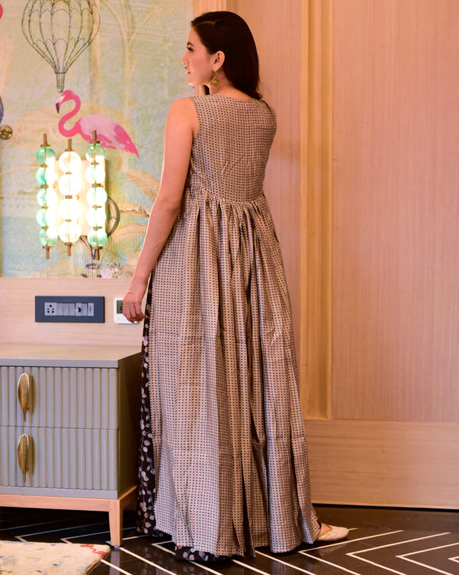 Chocolate Brown Muslin Printed Indo Western